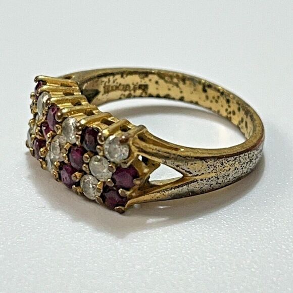 Vintage Estate Ruby Ring Size 7.5 18K Gold Plated Signed GRK Flaws - Picture 15 of 16